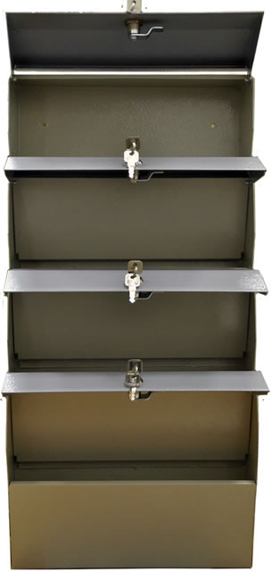 Почтовый ящик Компакт-4 Серый с открытыми дверцами, которые фиксируются в открытом виде
