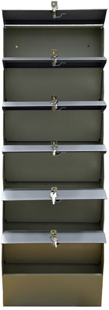 Почтовый ящик Компакт-6 Серый с открытыми дверцами, которые фиксируются в открытом виде