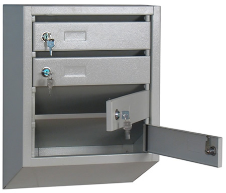Почтовый ящик КП-4 (Контур) с полной задней стенкой 4-секционный для подъездов серого цвета с замками (500x380x190 мм)