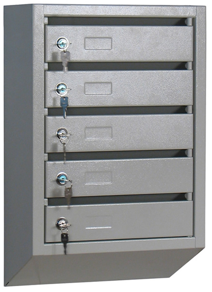 Почтовый ящик КП-5 Контур) с полной задней стенкой 5-секционный для подъездов серого цвета с замками (590x380x190 мм)