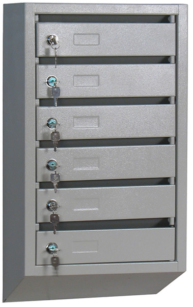Почтовый ящик КП-6 (Контур) с полной задней стенкой 6-секционный для подъездов серого цвета с замками (680x380x190 мм)